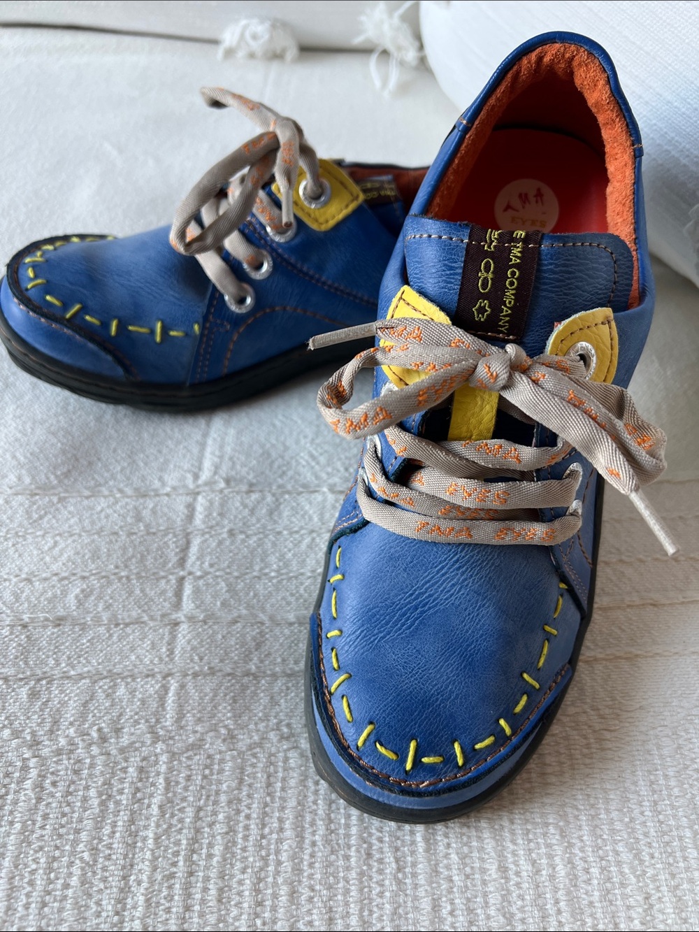TMA EYES Women's Blue Casual Leather Sneakers with Yellow Accent